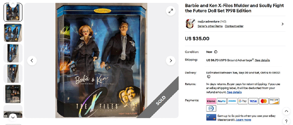 eBay SOLD Barbie and Ken X-Files Mulder and Scully